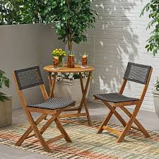 Most of the holes didnt this antique style table and chairs set will add a unique and elegant addition to your garden. Buy Ida Outdoor Acacia Wood Foldable Bistro Chairs With Wicker Seating Set Of 2 By Gdfstudio On Dot Bo