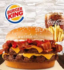 Burger King Trinidad Tobago Our Double Bacon King Sandwich Features Two Lb Savory Flame Grilled Beef Patties Topped With A Hearty Portion Smoked Bacon Melted American Cheese And Topped With