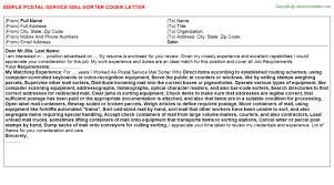 Postal Service Mail Sorter Cover Letter