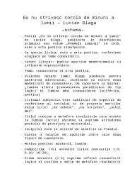 Eu nu strivesc corola de minuni a lumii de lucian blaga (comentariu, tema și viziunea despre lume, elemente de compoziție și limbaj, artă poetică filosofică modernă, particularități ale textului poetic) 6. Eu Nu Strivesc Corola De Minuni A Lumii