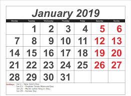 Pin On January 2019 Calendar With Holidays