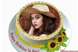 Photo Frame Birthday Cake With Photo Edit Option Sunflower Birthday Cake With Photo Frame Edit In 2020 Birthday Cake With Photo Sunflower Birthday Cakes Photo Cake