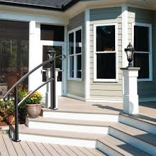 Deck railing will enhance the look and secure your outdoor deck patio or porch. Tuffbilt Handirail 3 57 In X 63 25 In X 3 10 Ft Matte Black 4 Step Aluminum Rail Kit Unassembled Porch Step Railing Railings Outdoor Outdoor Handrail