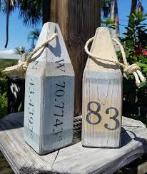House Number Buoy Latitude Longitude Pair Of Wooden Buoys Etsy Beach House Decor Lobster Buoys Nautical Decor