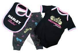 Sg33 2392 Harley Davidson Girls Baby 3 Piece Neon Accent Motorcycle Black Rib Knit Set Barnett Harley Harley Davidson Clothing Harley Davidson Baby Harley