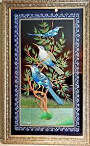 Blue bird painting in custom designs and sizes are available on the site at reasonable prices. Blue Birds Tapestry Hand Embroidered Silk Tapestry Bird Lover Gift Embroidered Birds Bird Wall Art Framed Bird Art Zardozi Tapestry