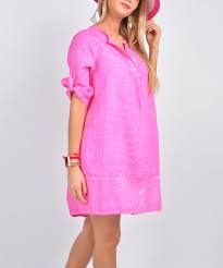 Ornella Paris Fuchsia Pocket Linen Shirt Dress Zulily