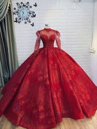 Long Sleeves Crew Neck Sparkle Red Ballgown Wedding Dress With Glitter Tulle In 2020 Ball Gowns Ball Gown Wedding Dress Red Wedding Dresses