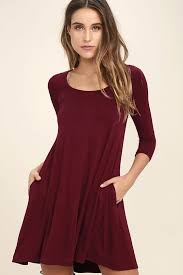 Twirl Power Wine Red Swing Dress Red Swing Dress Long Sleeve Swing Dress Dresses