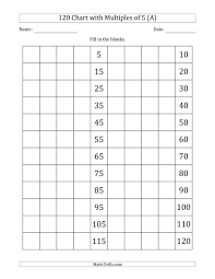The 120 Chart With Multiples Of 5 Math Worksheet From The Number Sense Worksheets Page At Math Drills Com 120 Chart Math Worksheet Chart