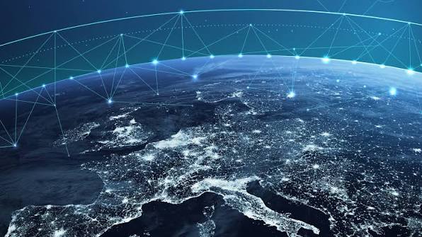 Artist's rendering of the IRIS² satellite constellation orbiting Earth, showcasing the European Union's next-generation secure communication network.