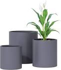 Grey Cylinder Plant Pots Set,Set of 3 Big Planters(8/10/12 Inch),Durable Planters for Indoor and Outdoor Flowers and Plants,Large Modern Flower Pots with Drainage Hole