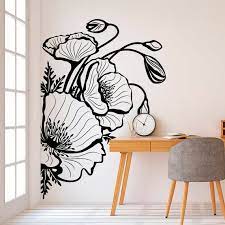 poppy flower wall sticker poppy flower wall decal decor poppy wall sticker removable vinyl plants wall art in 2021 wall murals painted wall paint designs wall murals diy