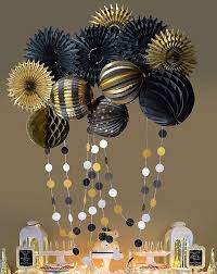 Black And Gold Party Decorations Black Gold Pinwheel Fan Lantern Honeycomb Ball Party Etsy Black Party Decorations Black And Gold Party Decorations 50th Birthday Party Decorations