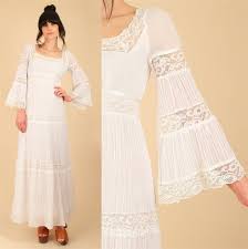 Vintage 70er Jahre Gaze Baumwolle Lace Maxi Kleid Bell Armel Mexikanischen Hochzeit Kleid White 60er Jahre Engel Flugel H Lace Maxi Dress Lace Maxi Dresses