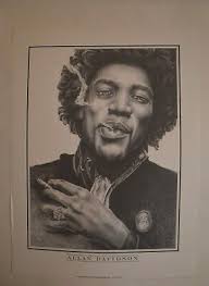 Jimi Hendrix (Iconic Smoking Photo) Sketch Print By Allan Davidson (24 x  18)