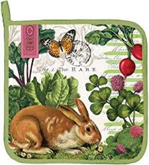 Michel Design Works Cotton Potholder Garden Bunny Rabbit Sculpture Pot Holders Rabbit Art