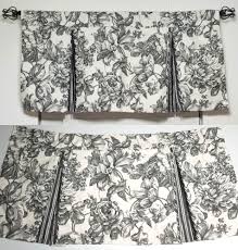 Black And Cream Toile Curtains 1 Waverly Black Cream Floral Toile Striped Valance Buttons 35x18 Flowers Garden Waverly With Images Floral Toile Waverly Waverly Valances