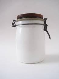 Store little things on dresser or vanity. Very Goods Vintage Milk Glass Canning Jar With Wood Tension Lid