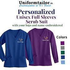 Personalized Unisex Full Sleeves Scrub Suits With Your Logos Names Long Sleeve Tshirt Men Suits Full Sleeve