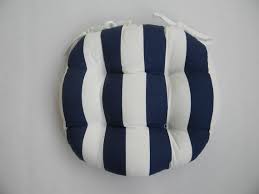 Black And White Striped Outdoor Chair Cushions Indoor Outdoor Round Bistro Cushion With Ties Navy Dark Blue White Stripe Choose Size In 2020 Navy Cushion Blue And White Striped Fabrics