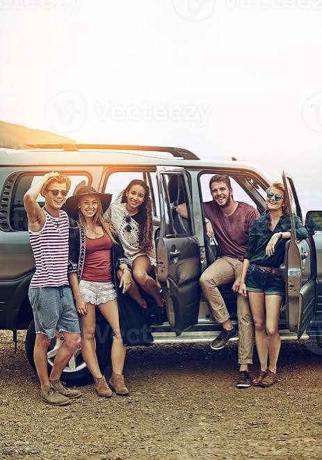 Friends, portrait and road trip in car for travel, together and journey with explore, adventure or