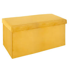 Pouf Pliant Double Moutarde Tess En Velours En 2020 Banc Coffre De Rangement Coffre De Rangement Meuble Rangement