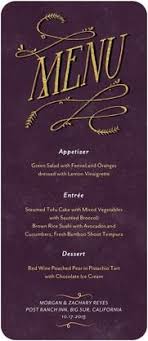 This dinner party menu template is easily customizable to whatever you may need. Divine Union Signature White Menu Cards Petite Alma Deep Purple Purple Front Menu Cards Wedding Menu Cards Wedding Menu