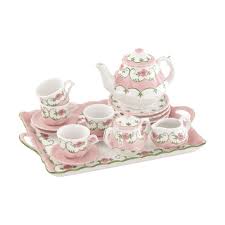 This Adorable Andrea By Sadek 18 Piece Eloise Pink Child S Tea Set Includes A Rectangular Tray 4 Dessert Plates 4 Kids Tea Set Childrens Tea Sets Tea Set