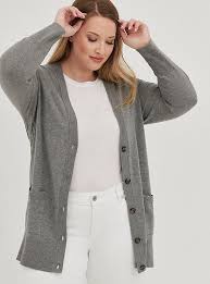 Plus Size Longline Button Front Cardigan Cotton Heather Grey Torrid