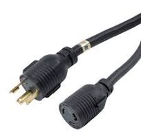 Extension Power Cord, NEMA L5-30P to L5-30R, 30 A, 10 feet, Black