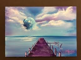 201 How To Paint A Moonlit Jetty Beginners Youtube Sky Painting Painting Moon Painting