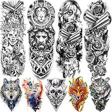 Tattoos coloring pages for adults. Amazon Com Rejaski 9 Sheets Black Gangster Girl Full Arm Temporary Tattoo Sleeves For Women Men Rebel Rock Punk Gun Rose Flower Tatoos Long Large Lion Wolf Totem Body Art Shoulder Temp