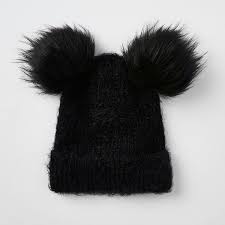 Black Beanie With Pom Pom Womens Black Double Pom Pom Beanie Hat Acessorios Roupas Sapatos