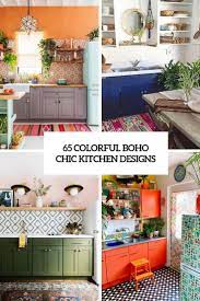 The gallery wall creates the bold and whimsical visual, and the vintage pantry cabinet works as natural border and defines the center of the kitchen. 65 Colorful Boho Chic Kitchen Designs Digsdigs