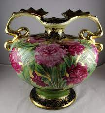 Studierte zuerst medizin, botanik und kunstgeschichte. Rare Large Nippon Porcelain Floral Vase Blue Maple Leaf Mark Ornate Floral Vase Vase Porcelain