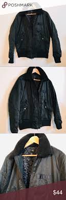 H M Black Bomber Jacket Flight Sherpa Collar 40r Black Bomber Jacket Clothes Design Black Bomber