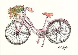Little Pink Bike Original Watercolor Painting Vintage Flower Basket 5x7 Illustration Pink Bike Original Watercolor Art Original Watercolor Painting