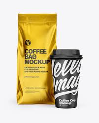 Download Metallic Coffee Bag With Cup Mockup In Bag Sack Mockups On Yellow Images Object Mockups