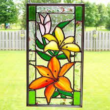 Lilies Stained Glass Window Hanging Glass Painting Patterns Glass Painting Designs Stained Glass Flowers