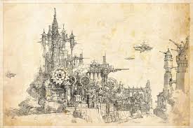Sketches For Steam Punk City Ast Ralf Steampunk Art Steampunk City City Drawing