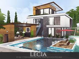 Lecia Is A Contemporary House For A Middle Sim Family Found In Tsr Category Sims 4 Residential Lots Sims House Sims House Design Sims 4 House Building