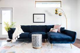 Shop items you love at overstock, with free shipping on everything* and easy returns. Harlow Sectional Sofa Midnight Blue Velvet Edloe Finch Furniture Co Blue Sofas Living Room Velvet Couch Living Room Blue Sofa Living