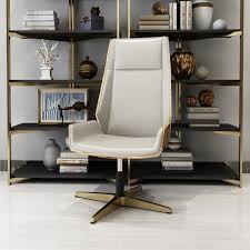 Black And Gold Office Chair Uk White Black Pu Leather Upholstered Office Chair High Back Swivel Chair Gold Base Executive Chair In 2020 Upholstered Office Chair Home Office Design Office Chair