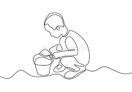 Connect the 2 lines at the bottom with a horizontal line. Continuous One Line Drawing Of A Child Kid Playing Sand On The Bucket Stock Vector Illustration Of Graphic Linear 164714038