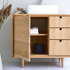 Meuble de salle de bain en chêne massif avec 2 portes. Meuble Simple Vasque En Chene 95 Cm Meubles Salle De Bain