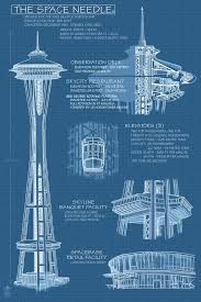 Towering 520' above ground, the observation deck offers panoramic indoor and outdoor viewing of seattle and the surrounding area, free telescopes and more! Amazon Com Seattle Washington Space Needle Technical Drawing Blueprint 25216 12x18 Art Print Wall Decor Travel Poster Posters Prints