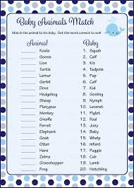 Baby Animals Match Game Printable Download Navy Gray Whale Baby Shower Game B15007 Whales Baby Shower Baby Shower Winter Baby Shower Fun