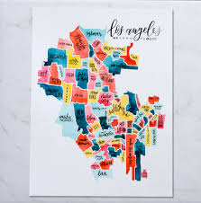 Los Angeles Neighborhood Map California Map Watercolor Map - Etsy