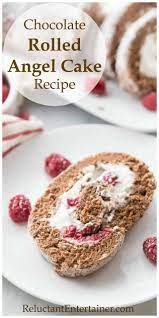 Light And Festive Chocolate Rolled Angel Cake Recipe Rolledcake Rolledangelfoodcake Cake In 2020 Chocolate Roll Sweet Recipes Desserts Chocolate Roll Cake